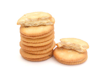 Close-up of cookies against white background 