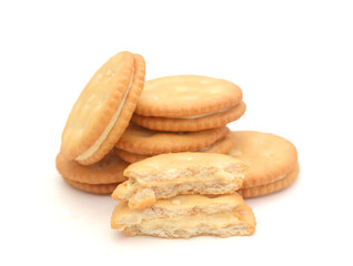 Close-up of cookies against white background 
