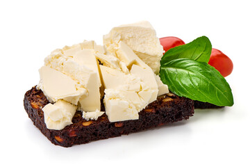 Rye Bread with Cream Cheese, isolated on White Background