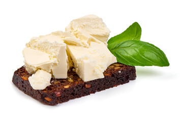 Rye Bread with Cream Cheese, isolated on White Background
