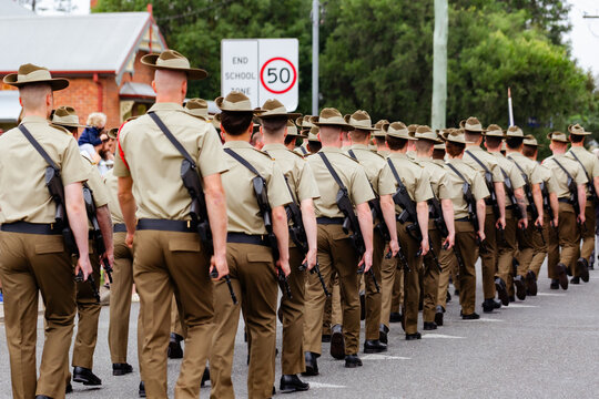 Australian soldiers marching in ANZAC day parade march