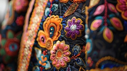 Fototapeta premium In close-up shots, the intricate embroidery and patterns of ethnic costumes are clearly visible
