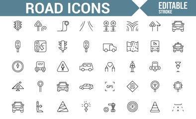 Collection of Traffic Signals, Vehicles, and Road Marking Icons

