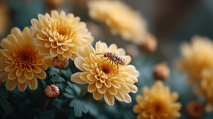 Spotted insect resting on yellow chrysanthemum