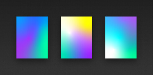 Fototapeta premium Colorful vibrant gradient background template copy space set. Various color combination backdrop design. Smooth color gradation for screen, mobile apps, poster, or banner design