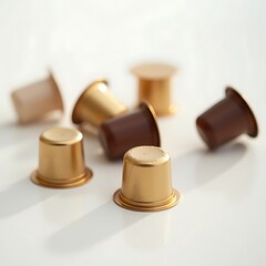 Coffee Capsules on White Background in Warm Lighting