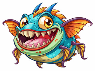 Obraz premium Vector cartoon illustration of a cute childish fish character with playful expression ideal for kids books, aquatic themes, educational apps, and cheerful designs