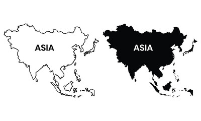 Asia map vector, icon design. Silhouette of Asia map symbol, logo  isolated on white background. Map vector illustration.