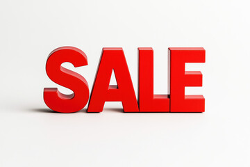 Bold red 3D text spelling “SALE” on a clean white background
