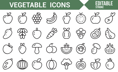 Collection of Fresh Produce Icons for Healthy Food Design