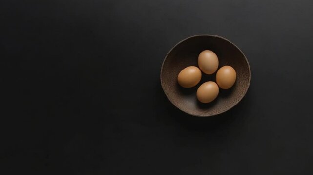 A minimalist bowl of fresh brown eggs on a dark surface, highlighting their natural color and texture