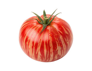 Ripe red zebra tomato isolated on a transparent background png food design 