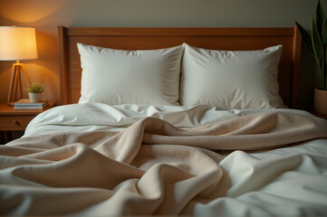 A cozy bed with a soft blanket and plush pillows, ideal for rest and relaxation