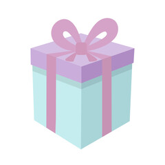 Gift box with bow in blue and purple colors. Vector illustration.