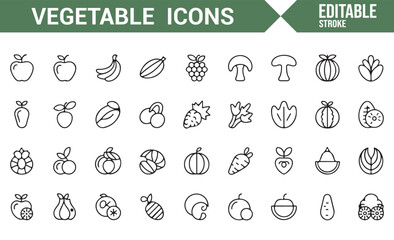Fruit and Vegetable Icons for Nutrition and Healthy Food Choices