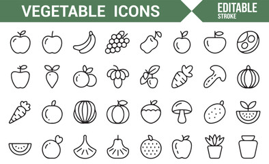 Set of Healthy Eating Icons Featuring Vegetables and Fruits

