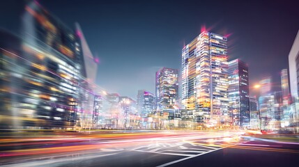 Obraz premium Cityscape at night with light trails