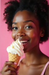 A woman enjoying a cold treat on a hot day or a sweet snack any time of the year