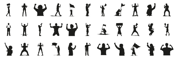 Obraz premium Protest And Activism Silhouette Set. Social Movement And Demonstration Symbol Collection. Political And Educational Use. Isolated Vector Illustration