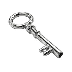 Shiny chrome key isolated on black background elegant design element