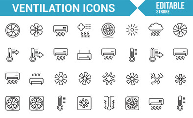 Cooling and Heating Icons Set for Environmental Control
