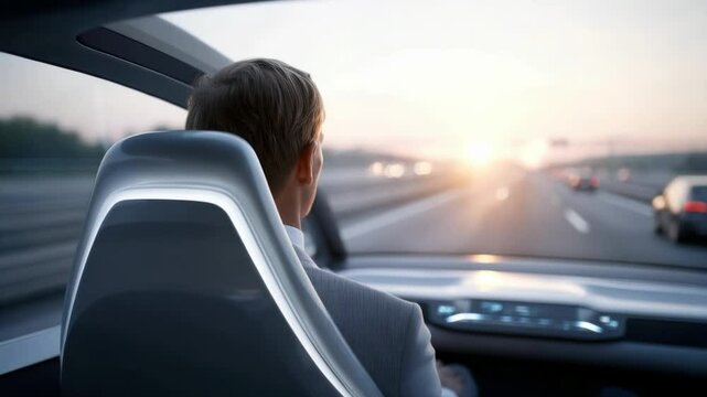 Modern interior showcases serene driving experience, sunlight streaming through windows