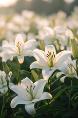 Fototapeta premium A field of lilies, with the flowers gently swaying in the breeze