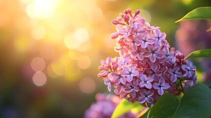 A lilac blooms in the garden, its purple flowers appearing particularly romantic under the sunlight