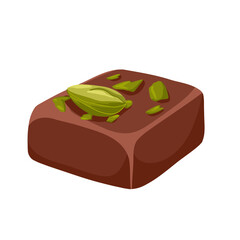 Dubai chocolate candy with pistachio paste and kataifi dough. Hand drawn vector sweets with dark chocolate and pistachio nut kernel for confectionery packaging, menu, catalog spreads, product cards