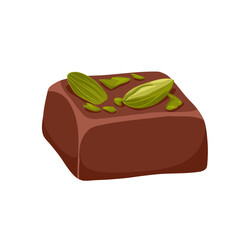 Dubai chocolate candy with pistachio paste and kataifi dough. Hand drawn vector sweets with dark chocolate and pistachio nut kernel for confectionery packaging, menu, catalog spreads, product cards