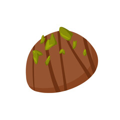 Vector illustration of Dubai chocolate candy with pistachio paste and kataifi dough. Hand drawn sweets with milk chocolate and pistachio kernel for packaging, menu, catalog spreads, product cards