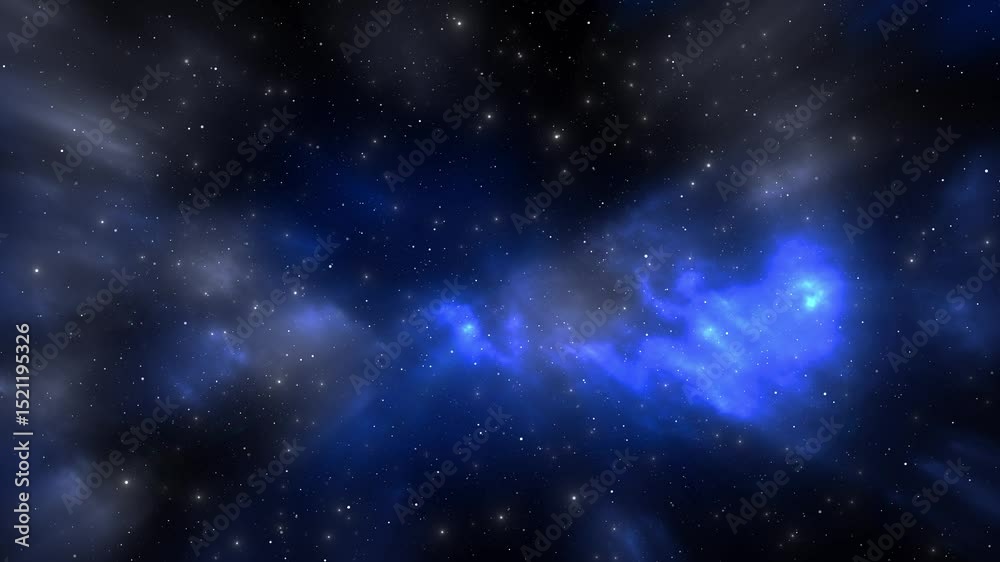 Wall mural 4k flying through clouds star field open space nebulae stars. cosmic moving glowing stars novae. 4k 