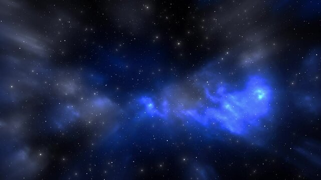 4K flying through clouds star field open space nebulae stars. Cosmic moving glowing stars novae. 4k Stars Blue Nebula In Space. Galaxy exploration through outer space towards glowing milky way galaxy