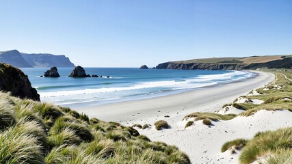 Serene Coastal Landscape with Sandy Beach and Ocean Waves