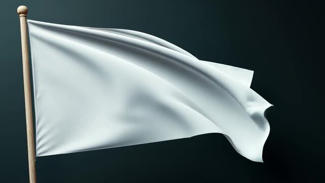 Waving White Flag: A white flag gently billows in the breeze, a universal symbol of surrender, peace, or truce, its stark simplicity set against a gradient backdrop.