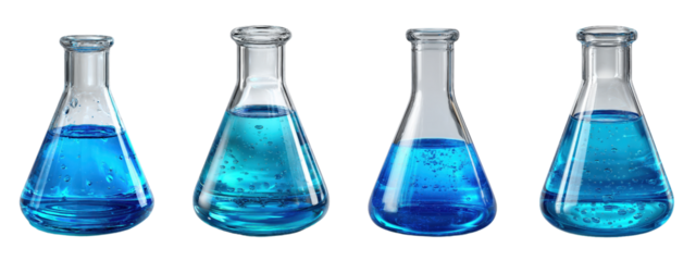 Bright Blue Liquid in Laboratory Glassware for Scientific Research