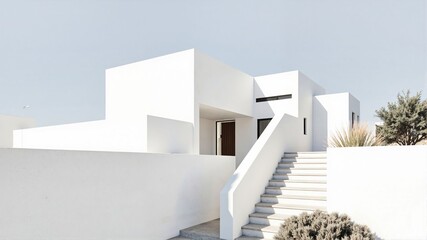 Modern White House with Minimalist Architecture and Staircase