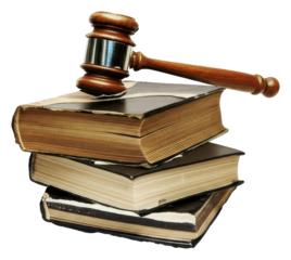 PNG Stacked books support a wooden gavel.