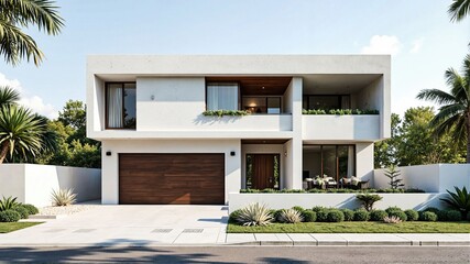 Modern Minimalist House Design with Palm Trees and Clean Lines