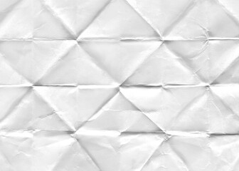 Folded white crumple paper texture isolated.