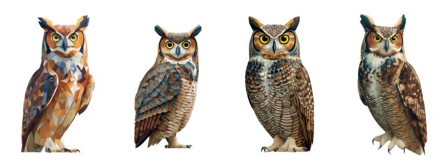 Colorful Owl Illustrations in Geometric Style for Creative Projects