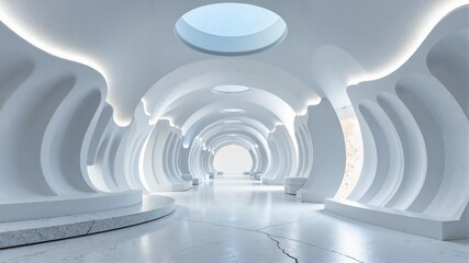  Futuristic White Tunnel with Curved Architecture and Soft Lighting