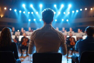 Audience member watching orchestra performance