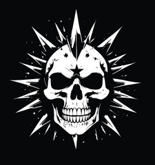 skull vector black and white silhouette, skull horror grunge texture design for tshirt, poster, etc