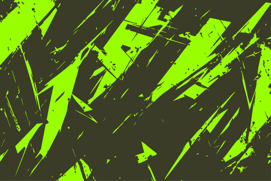 Aggressive abstract vector background. Modern texture with chaotic neon green shards and splatters on a dark base. Ideal for urban themes, music events, and edgy branding.