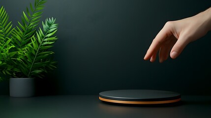Hand interacting with minimalist product interface on tablet