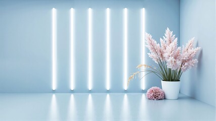  Minimalist Interior with Neon Lights and Pink Flowers