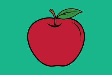 Simple vector illustration of a red apple with green leaf.