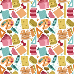 Colorful Seamless Back to School Pattern – Art and Study Supplies for Kids