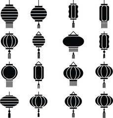 Chinese lantern silhouette icon with decorative tassels design
